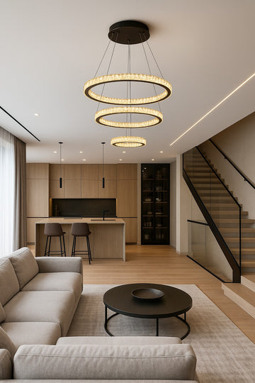 نجفة ثلاثية الحلقات المتوهجة